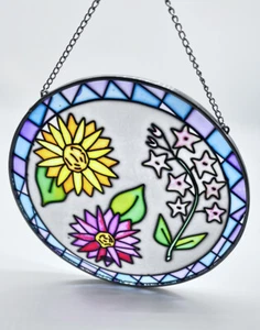 Indigo Stained Glass Flowers Sun Catcher Flower Home Decor - Picture 1 of 12