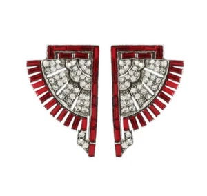 Stunning Vintage Wings Design Dark Red Ruby & White CZ 925 Silver Fine Earrings - Picture 1 of 3