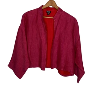 Eileen Fisher S Pink Fuchsia 100% Irish Linen Cropped Lagenlook Blazer Jacket - Picture 1 of 4