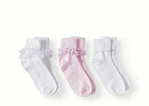 Wonder Nation Girls Turn Cuff Dress Socks 3 Pair LARGE (Shoe SZ 4-10) NEW - Picture 1 of 1