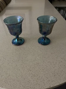 Imperial Carnival Glass Smoke GRAPE Goblets Set Of 2 - Picture 1 of 5