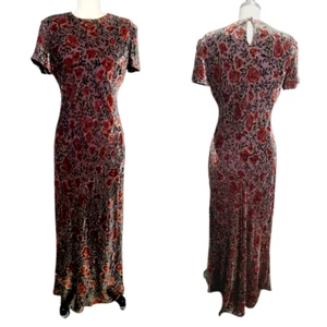 Vtg Kay Unger Brown Burn Out Velvet Floral Maxi Gown 8P Bias Silk Blend Y2k 90s - Picture 1 of 7