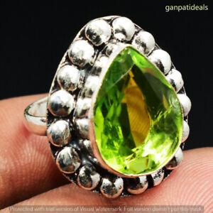 Peridot Glass Gemstone Ethnic Handmade Ring Jewelry US Size- 5.75 GR-18738