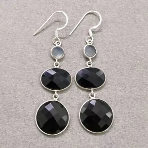 Pendientes de joyería de plata de ley 925 con piedras preciosas de diamantes de imitación negros de 35,00 quilates tamaño 2,6" - Imagen 1 de 5