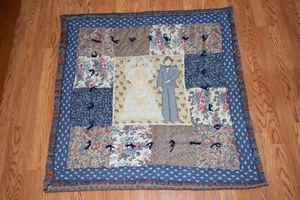 Vintage Country Wedding Couple Folk Art Tapestry Quilt Log Cabin Wall Decor - Picture 1 of 7