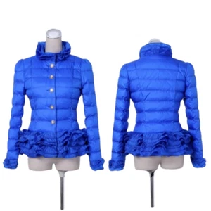 Women Warm Quilted Jacket Cotton Padded Ruffle Coat Button Short Outerwear Coat - Picture 1 of 12