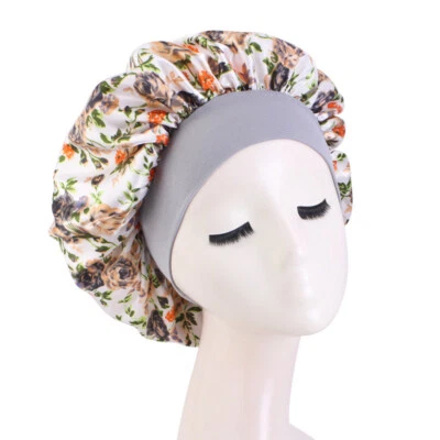 Mujeres Satén Floral Banda Ancha Noche Dormir Sombrero Cuidado del Cabello Turbante Gorro Quimio Gorra Foto 1 de 4