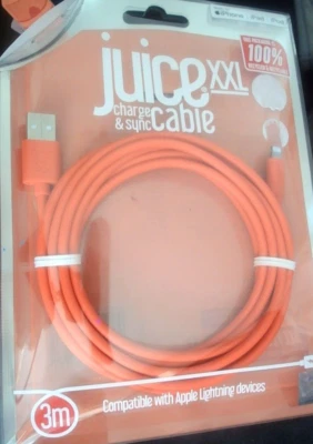 Juice XXL Charge & Sync Cable. 3m. Orange/Red. USB-A to Apple (iPad/iPod/iPhone) - Image 1 of 4