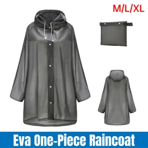 Lightweight Waterproof Hooded Raincoat Transparent Adult Poncho Windproof Jacket - Picture 1 of 15