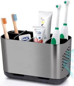 Toothbrush and Toothpaste Holder Brushed Nickel Drainage for Bathroom Vanity ... - Picture 1 of 7