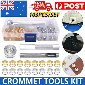 Eyelet Punch Die Tool Kits +100 Set 6mm Eyelets Grommet Washer For Leather Craft - Picture 1 of 11