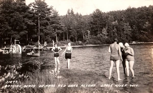 Eagle River Wis. Red Oaks Resort Bathing Beach Real Photo Vintage Postcard - Picture 1 of 2