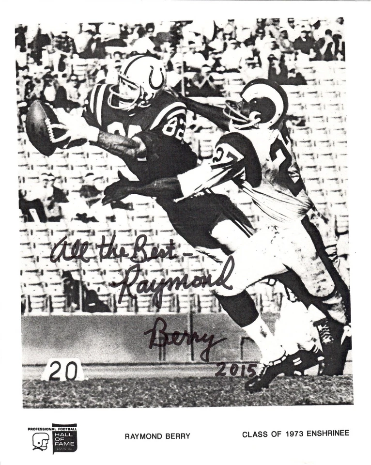 RAYMOND BERRY HAND SIGNED 8x10 PHOTO+COA         BALTIMORE COLTS LEGEND - Image 1 of 1