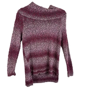 Maglia burgunderrot mauve gestreift Boucle schimmernd Wasserfallausschnitt dehnbar Pullover Gr. L - Bild 1 von 7