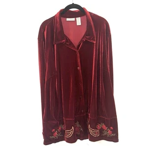 Vintage Damen Bluse Cranberry Velours Größe 22 W Herbst Stickerei - Bild 1 von 13