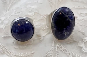 2 Ringe Israel 925 Sterling Silber Lapislazuli Zargenfassung Steine verstellbar Band - Bild 1 von 11