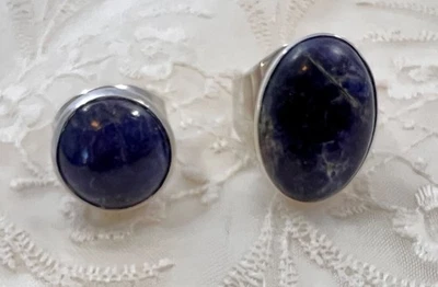 Juego de 2 anillos Israel plata de ley 925 lapislázuli bisel piedras banda ajustable Foto 1 de 4