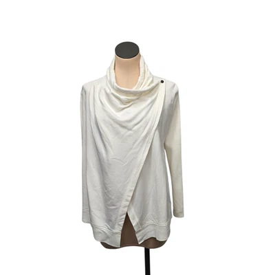 AllSaints Sweater Womens Small White Drape Front Cowl Neck Asymmetric Cardigan - Image 1 of 4