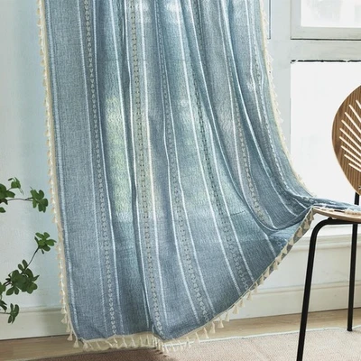 Deeprove Boho Curtains for Bed & Living Room Patio W52 x L108 1 Panel Denim Blue - Image 1 of 4