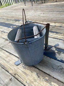 Vintage Wischeimer verzinktes Metall mit Holzauswringer - Bild 1 von 4