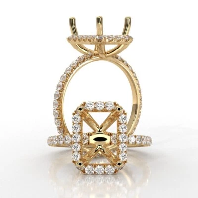 Halo Classic Emerald Cut Semi Mount Diamond Engagement Ring 18k Yellow Gold 1Ctw - Image 1 of 4