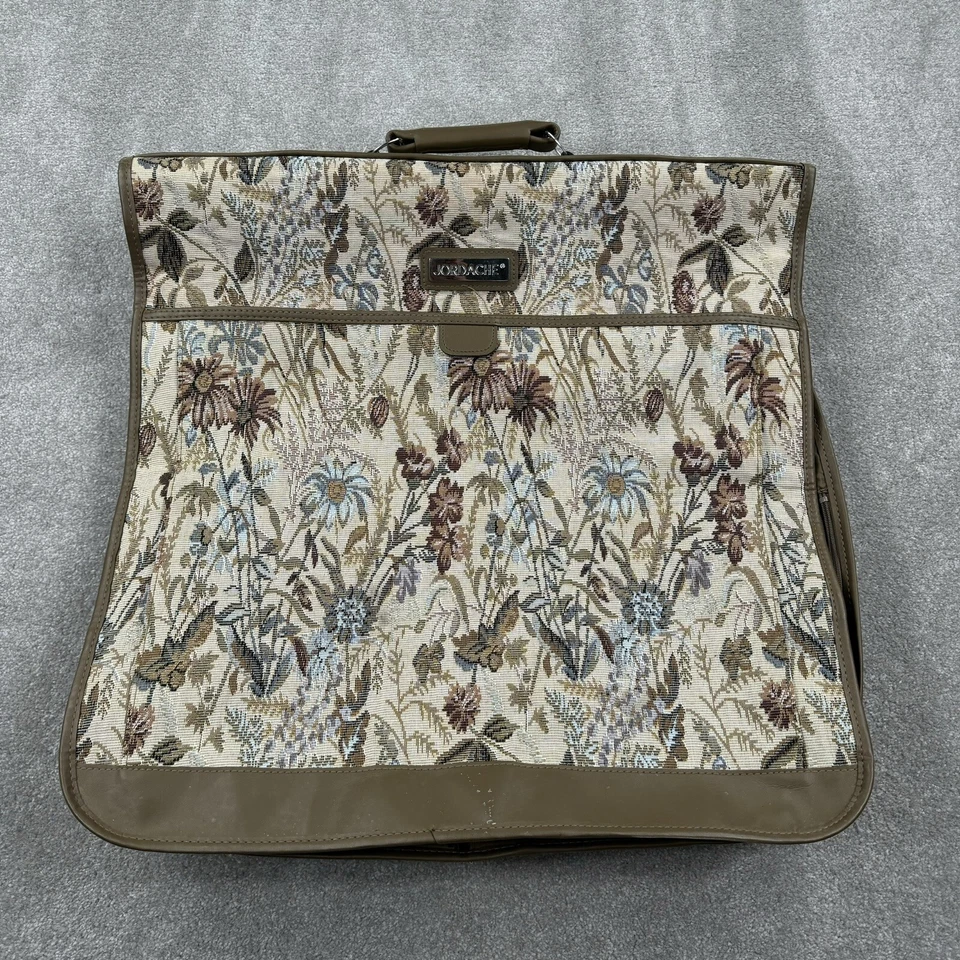 Bagagem dobrável vintage Jordache tapeçaria floral vestuário 22 x 23 bronzeada - Imagem 1 de 4