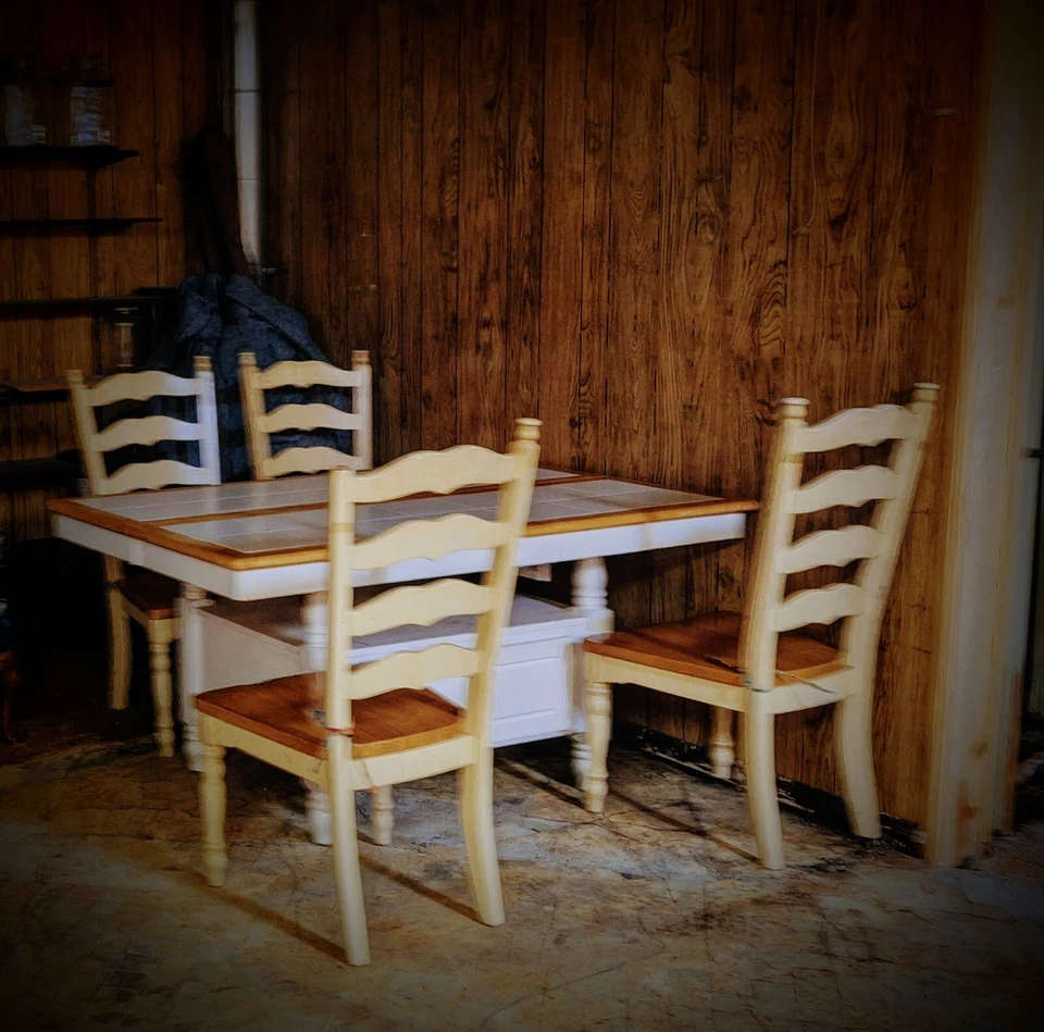 Butcher block Farmhouse kitchen table set for 4 - Image 1 of 1