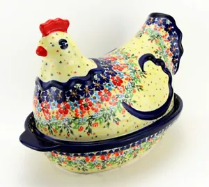 Cerámica polaca en forma de gallina cubierta panadero Zaklady Boleslawiec Polonia - Imagen 1 de 6