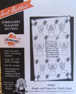 Aunt Martha's 3693 ANGELS & Prayer Baby Child Quilt Embroidery Transfer Pattern - Picture 1 of 1