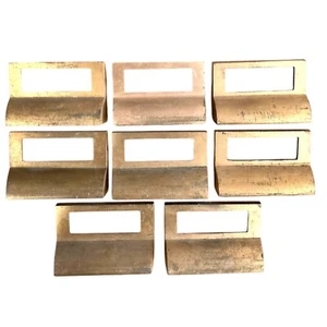 8 Vtg Solid Brass Label 3" Holder & Bin Pulls Lot Card Catalog File Handles Orig - Picture 1 of 5