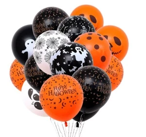 10 x Halloween Balloons Black Orange Spooky Decorations Cobweb Pumpkin Party Fun - Picture 1 of 4