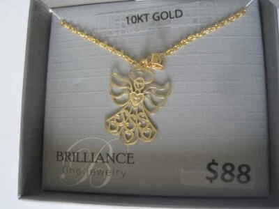 BRILLIANCE 10 KT Yellow Gold Necklace Filagree Angel 18" Chain - Image 1 of 4