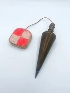 Brass Plumb Bob General Hardware No. 800 Vintage 16 Oz w/ Steel Tip Gammon Reel - Picture 1 of 8