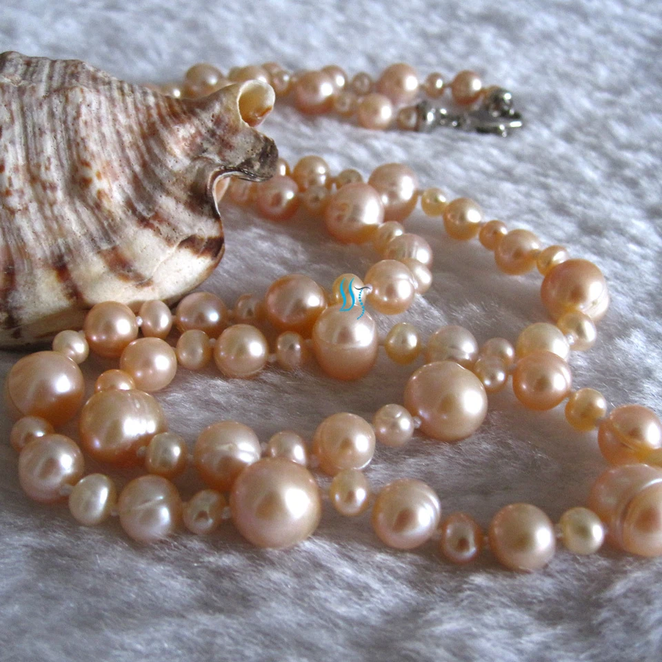 24" 4-10mm Peach Pink Freshwater Pearl Necklace Strand Jewelry - Image 1 of 4