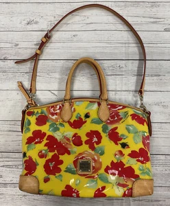 DOONEY & BOURKE Yellow PVC Multi Floral Satchel Shoulder Bag Leather Trim* - Picture 1 of 12