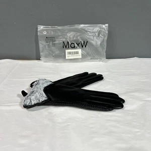 MaxW Piel de Oveja Negro con Borde Blanco Cuero Suave Forro de Piel Sintética Guantes para Mujer 8b - Imagen 1 de 4