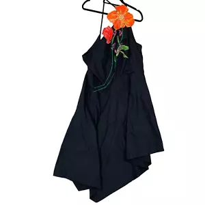 Anthropologie Yukiko Noritake Black Asymmetric Floral Appliqué Dress UK 24 - Picture 1 of 12
