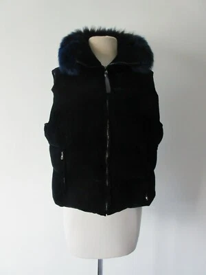 ELIE TAHARI dark navy blue full zip real fox fur puffy vest M - Image 1 of 4