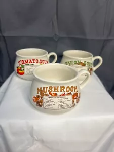 Vintage SET of 3 Recipe Soup Mugs/Bowls/Cups / Mushroom Soup, Tomato Soup, Onion - Picture 1 of 5