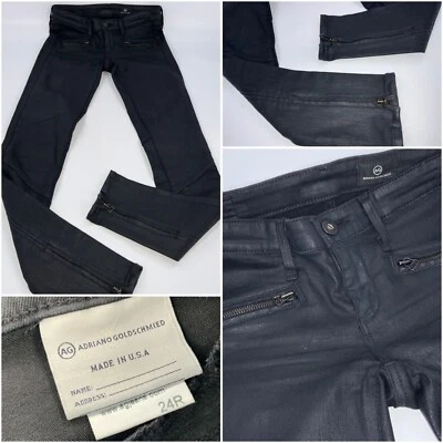 Jeans skinny Adriano Goldschmied Moto 24 preto algodão poli lycra EUA YGI J2-141 - Imagem 1 de 4