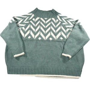 NWT Womens Sweater 4XL Green Chevron Relaxed Mock Turtle Neck Pullover A New Day - Picture 1 of 13