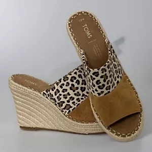 TOMS Mules Sandal Wedge Heels The Monica Slip On Cheetah Suede Camel Sz 8.5 - Picture 1 of 9