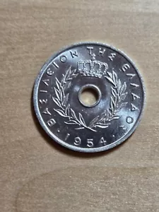 Greece 5 Lepta coin, 1954. KM# 77, aluminum. Crowned wreath. Uncirculated. - Picture 1 of 4