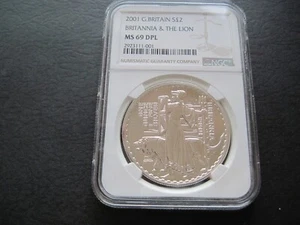 2001 Great Britain Silver 2 pounds Britannia, 1 oz. NGC MS69 DPL - Picture 1 of 4