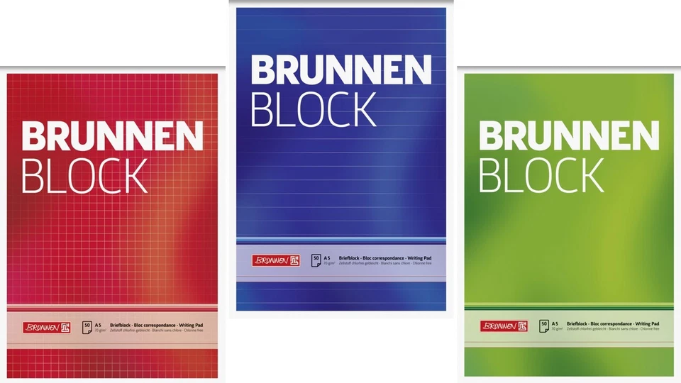 BRUNNEN Briefblock Block A5 kopfgeleimt 50 Bl kariert liniert blanko ungelocht