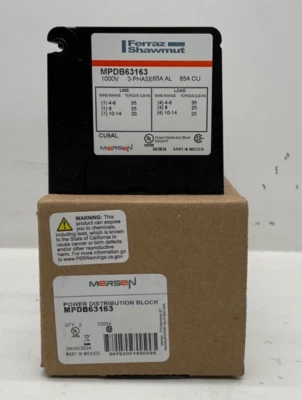 FERRAZ SHAWMUT MPDB63163 POWER DISTRIBUTION BLOCK 1000V 3PH 65A AL 85A CU - Image 1 of 4