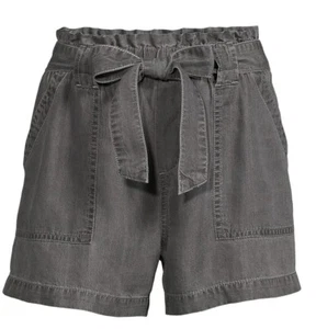 S(4-6) Pantalones Cortos Utilitarios Negros Desteñidos Cinturón Tirador Alto Ajuste Relajado Bolsa de Papel - Imagen 1 de 5
