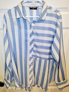 Top Karl Lagerfeld para mujer M azul/blanco a rayas cuello manga larga lengüeta enrollable - Imagen 1 de 6