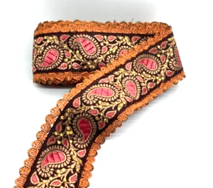 6cm RustTerracotta paisley crystal embroidered ribbon BRAID applique trimming - Picture 1 of 1