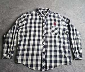 Sailor Jerry Long Sleeve Navy Plaid Shirt Snake Eagle Anchor Mens XL Button Up - Picture 1 of 20